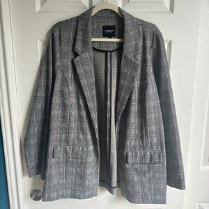 Liverpool Boyfriend Blazer Open Front Gray White Sand Plaid XL